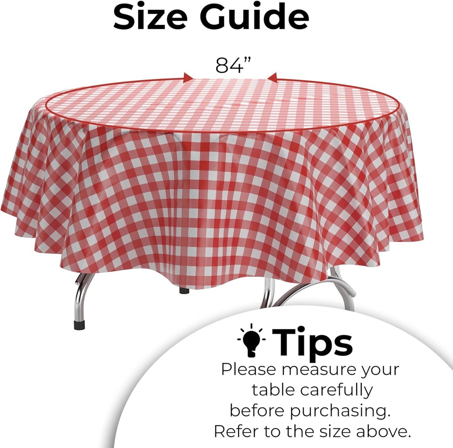 10 Pack Round Plastic Checkered BBQ Tablecloth -Red & White Checkered Gingham Tablecloth -Plastic Picnic Table Covers.