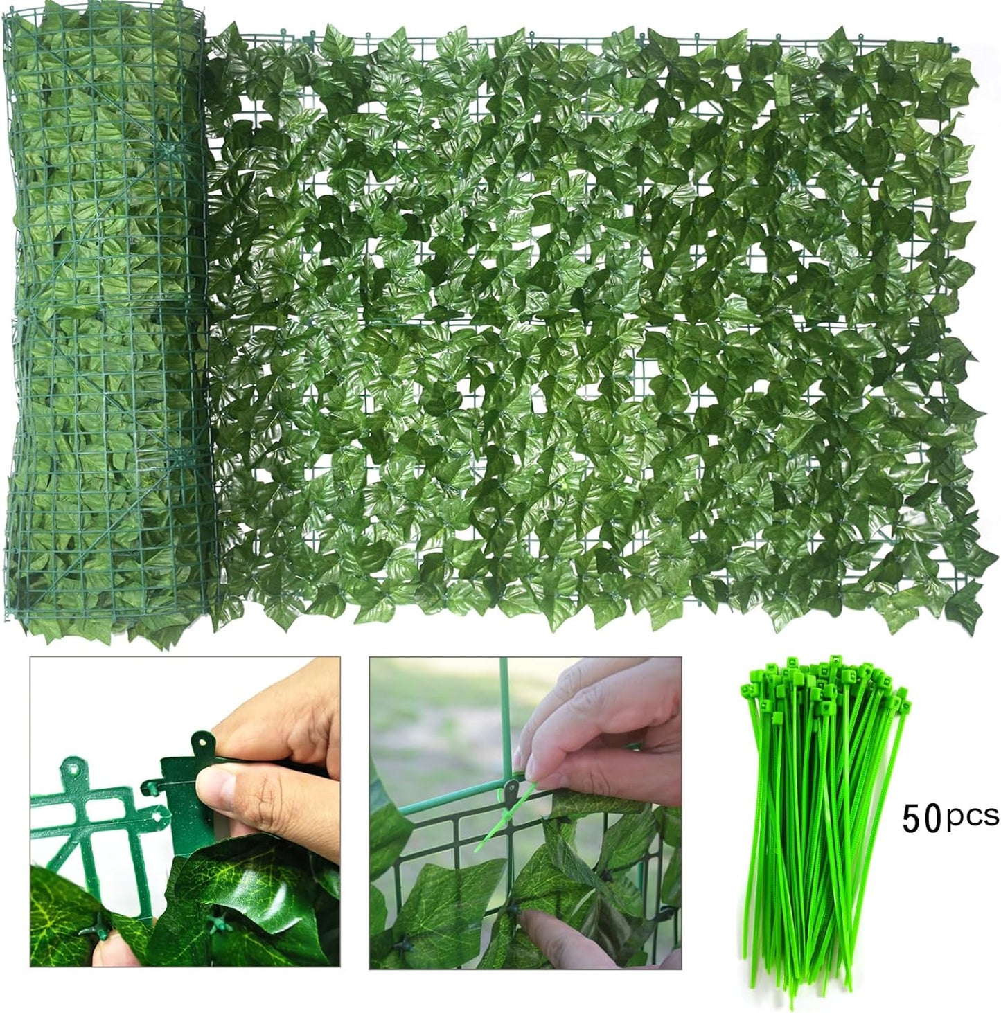 118x39.4in Artificial Hedges Fence,Artificial Greenery Backdrop,Artificial Ivy Privacy Fence and Faux Ivy Vine Leaf Decoration for Outdoor Garden DecorScreen.